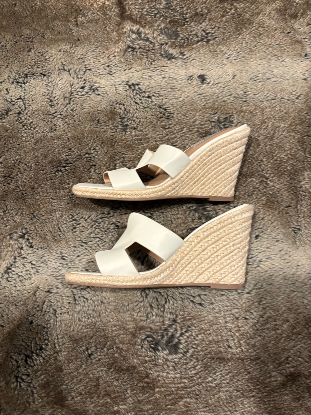 New York & Company Cream Espadrille Wedge Slides